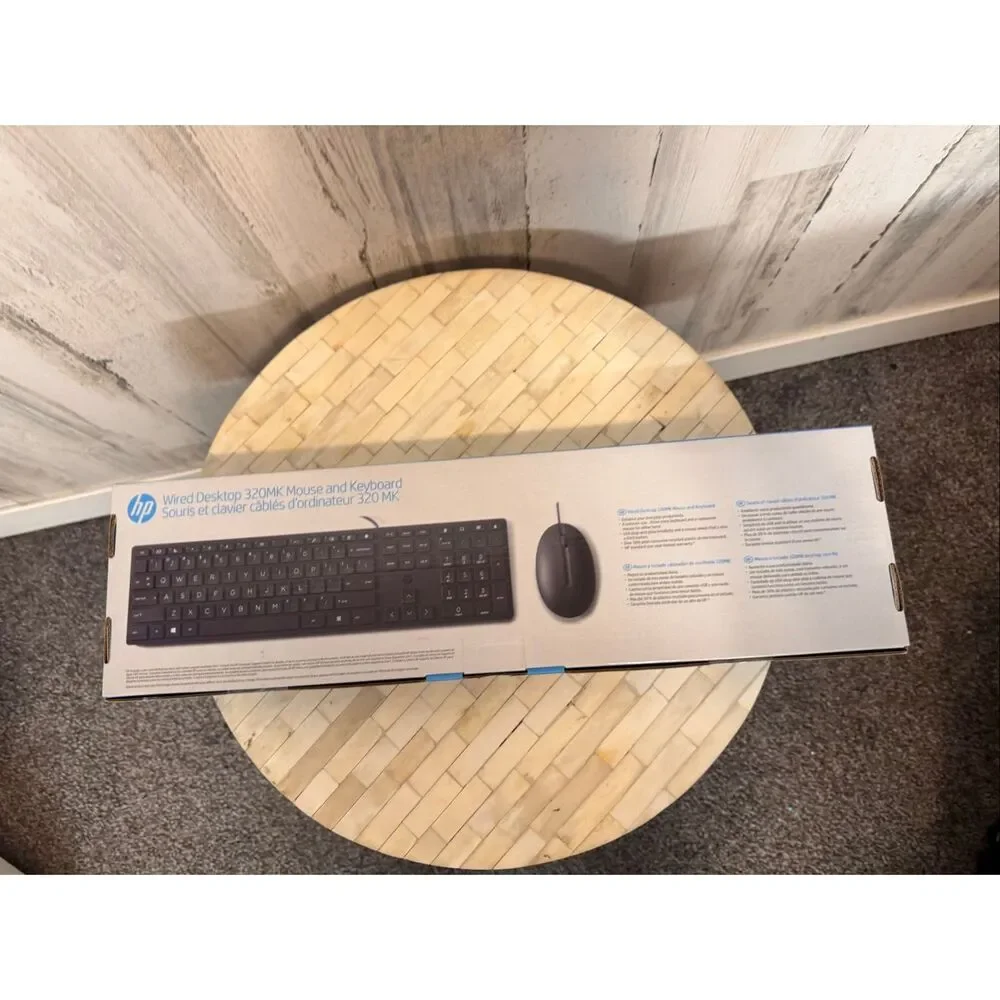 HP Wired Desktop 320MK Mouse and Keyboard Combo Set Black Slim Full Size USB